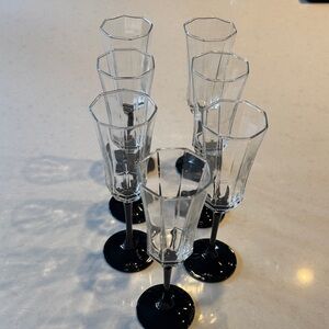 Elegant Black and Clear Champagne Flutes Set made in France 7 qty. luminaire Oct